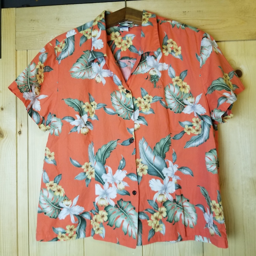 Vintage Aloha Republic Paradise Garden Cotton Hawaiian Button Up SS Shirt